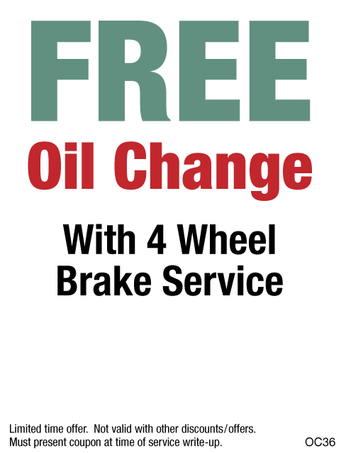 FREE OIL CHANGE W/4 Wheel Brake Service