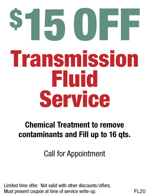 $15 OFF Transmission Fluid Service