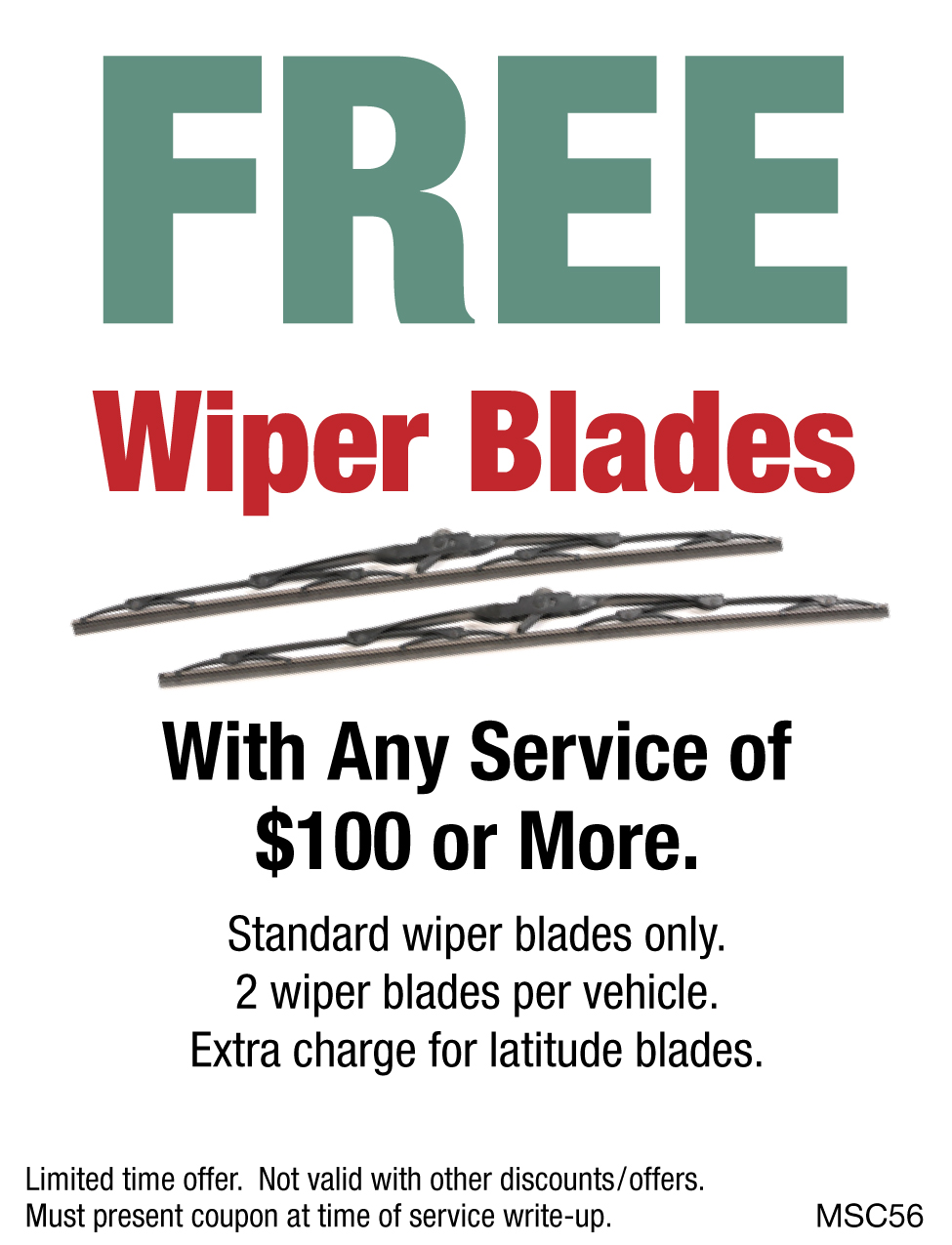 FREE Wiper Blades W/Any Service $100 or More