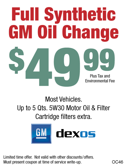 $49.99 Full Synthetic GM Oil Change