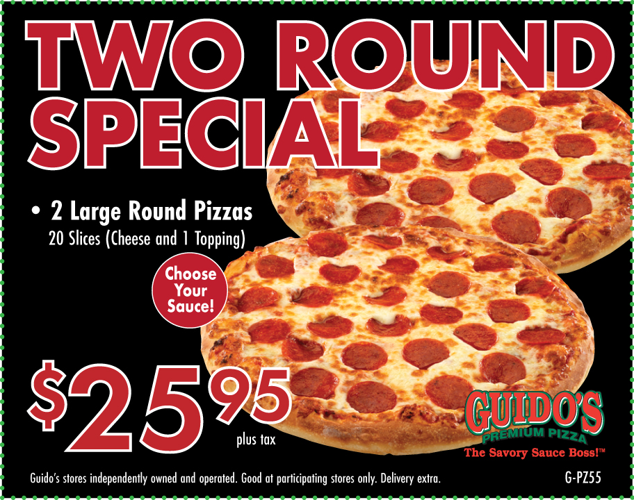 2 Large Round Special 1 Topping $25.95