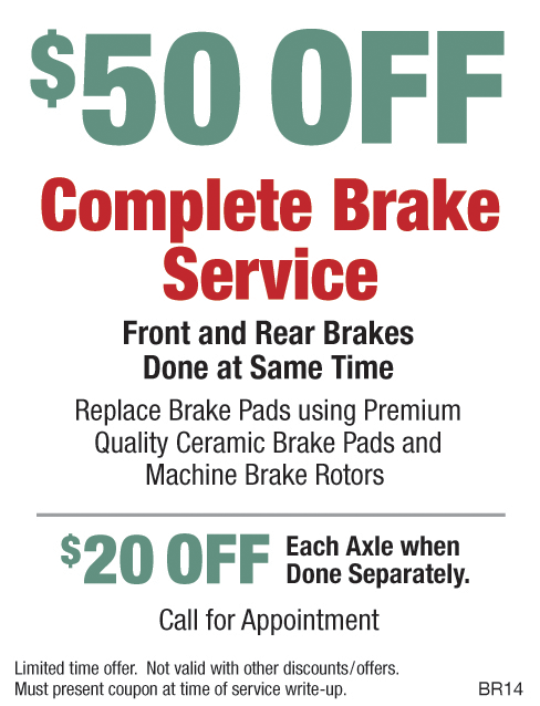 $50 OFF Complete Brake Service Premium Pads