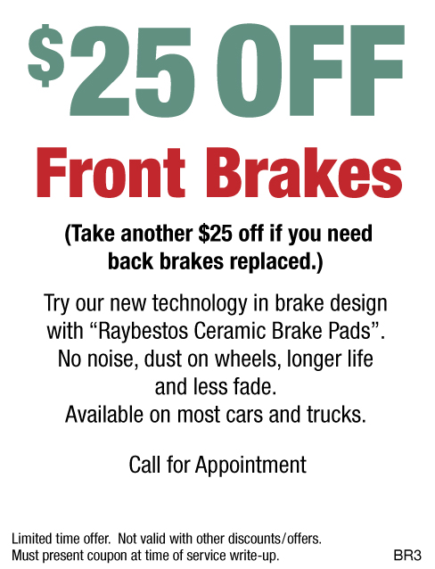 $25 OFF Front Brakes (Raybestos Pads)