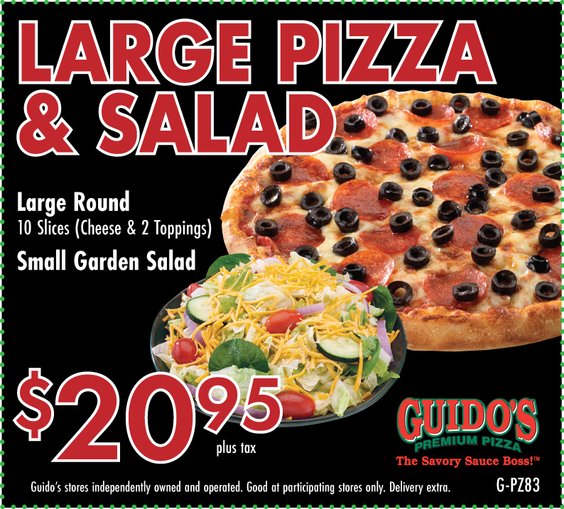 Large Pizza and Small Garden Salad  $20.95