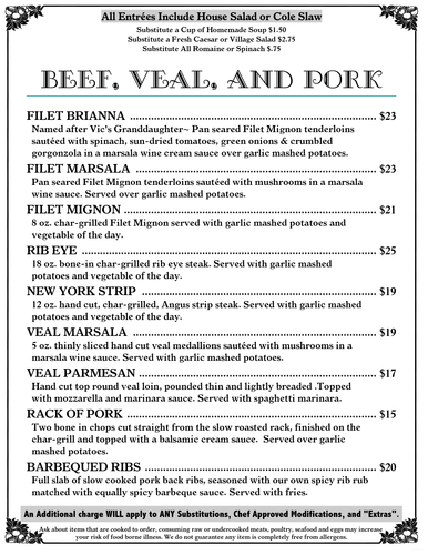 Entrees Beef, Pork & Veal Entrees Beef, Pork & Veal