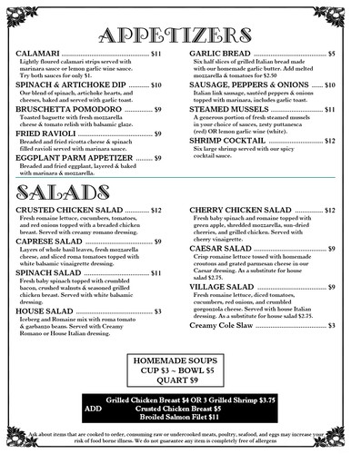 Vic's Casual Dining Appetizer Menu Vic's Casual Dining Appetizer Menu