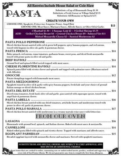 Vic's Casual Dining Pasta Menu Vic's Casual Dining Pasta Menu