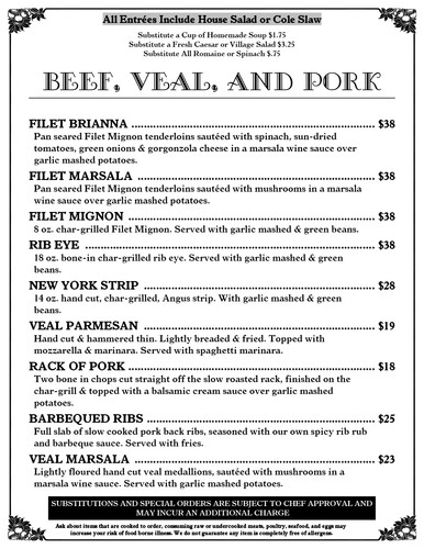 Vic's Casual Dining Beef Menu